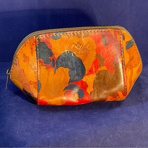 Patricia Nash Multicolor Abstract Painted Capriana Leather Makeup/Cosmetic Bag